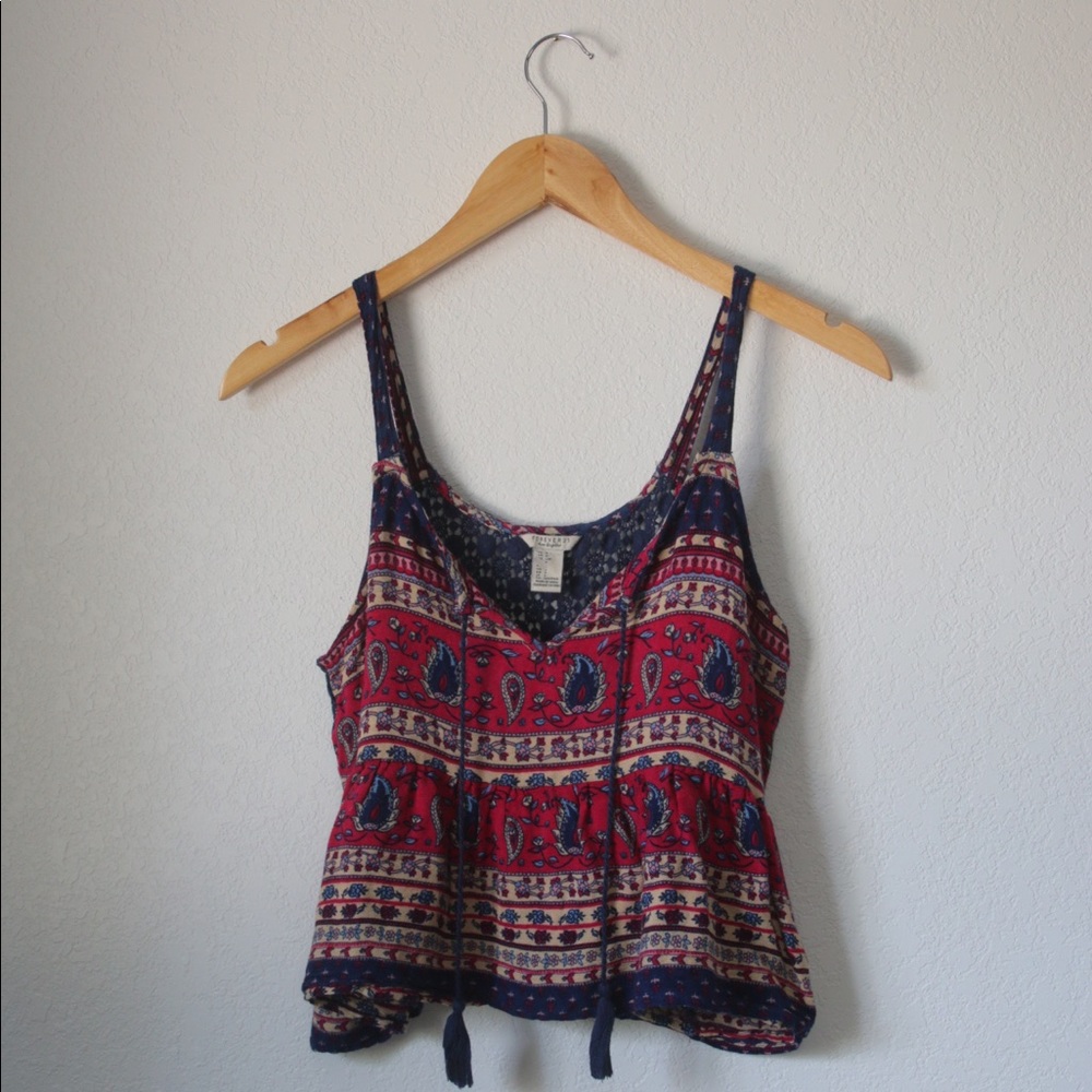 Forever 21 Bohemian Red and Blue Crop Top Sz: S